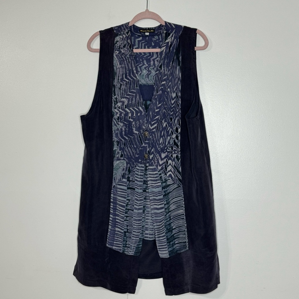Melinda Phillips Lagenlook Art To Wear Rayon Tunic Vest Jacket Women’s Size S
